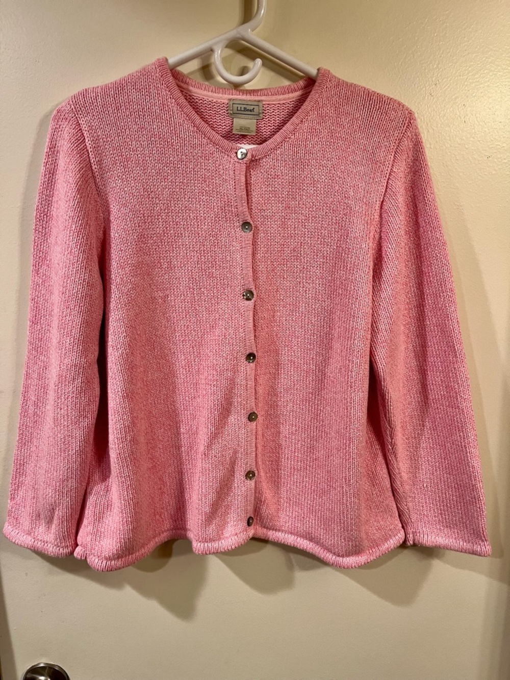 L.L. Bean Bubblegum Pink Knit Cardigan with Mother of Pearl Buttons - Size XLP